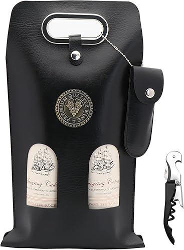 Miniatura 1 de DIWNELEM Bolsa de cuero para vino, bolsas de regalo de vino de cuero con abridor de vino, bolsa de botella de cerveza champán para bodas,