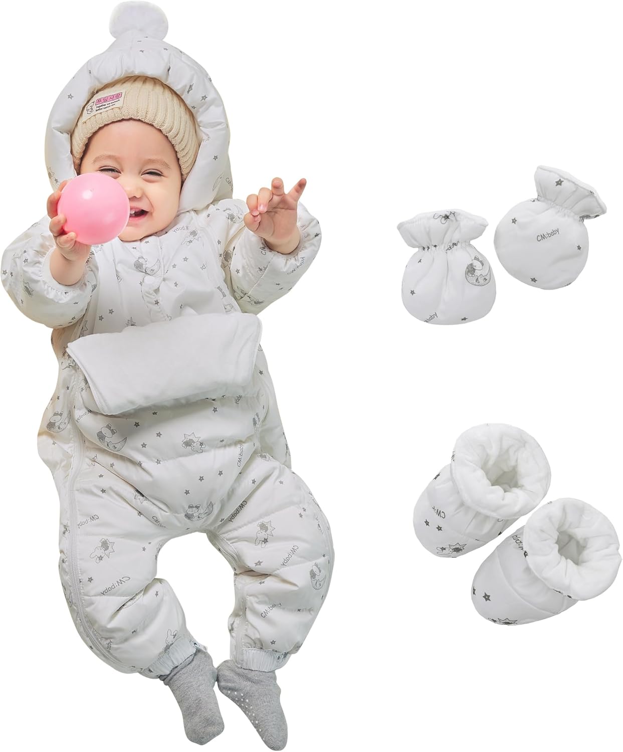 LAT 3 Pcs Baby Snowsuit Winter -Super Warm Flannel Lining Puffer Jacket Hoodie Romper -Double Zip Up Coat Toddler Clothes