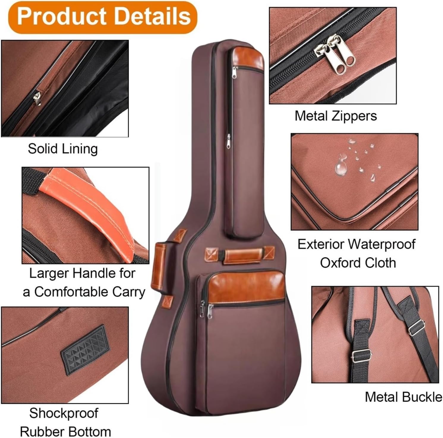 Acoustic Guitar Bag Acoustic Guitar Bag 41 Inch Thickened Waterproof Oxford Nylon Double Straps Cotton Padded Case Gig Backpack(Black)