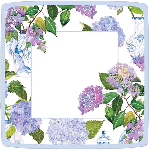 Miniatura 1 de Caspari Platos llanos cuadrados de papel de hortensias y porcelana, 8 unidades
