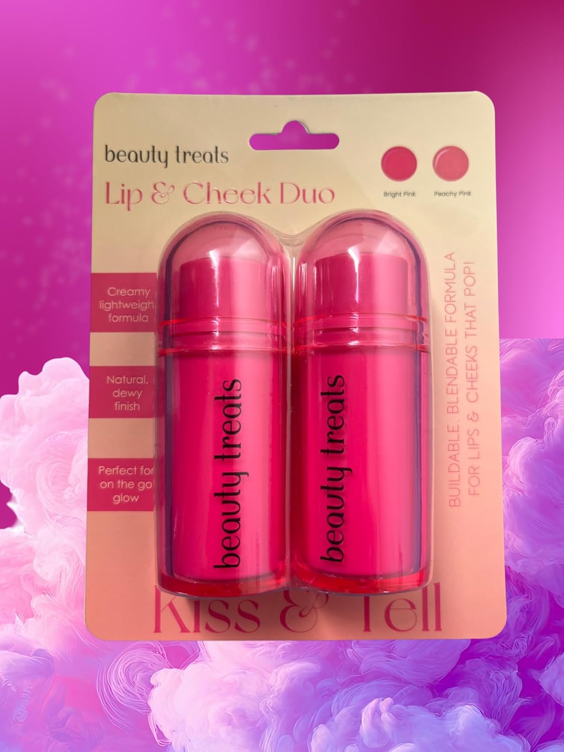LIP & CHEEK DUO; KISS & BLUSH; BRIGHT PINK & PEACHY PINK (SET OF 2)