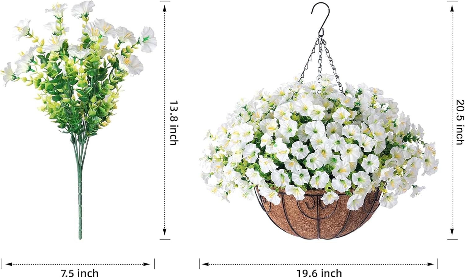 Ivydale Artificial Fake Hanging Flowers Plants Baskets for Outdoor Spring Summer Decoration, Faux Silk White Morning Glory Look Real UV Resistant for Outside Porch Patio Balcony Yard Front Door Garden - Image 6
