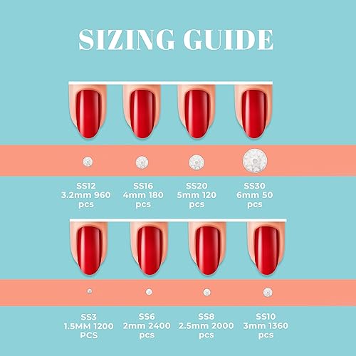 Miniatura 3 de Alourity Juego de 8250 diamantes de imitación en 8 tamaños diamantes de imitación de parte trasera plana para manualidades con 2 cajas de