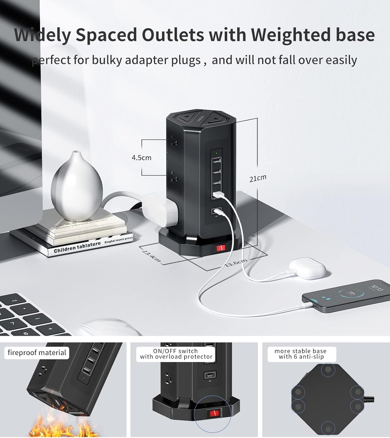 Dimensions and features of the power strip tower