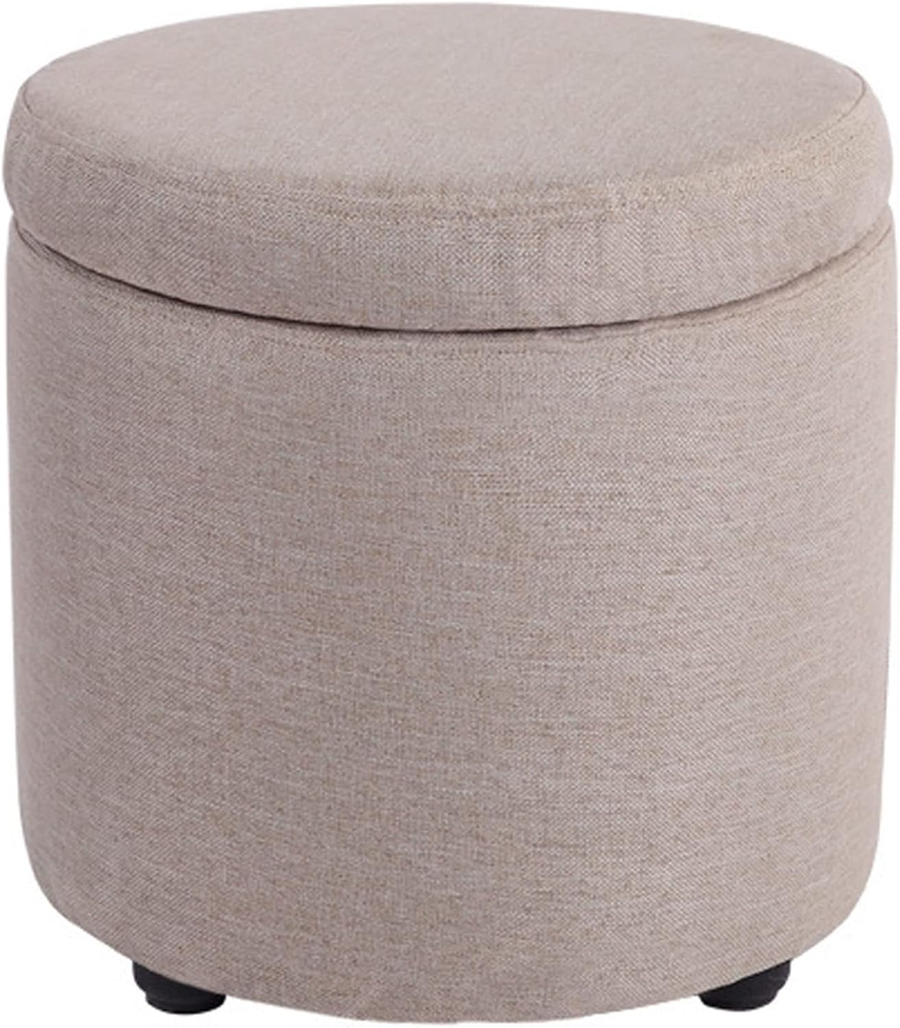 Round Storage Ottoman with Removable Lid,Portable Vanity Stool Seat Footrest,Upholstered Footstool Ottoman with Storage for Living Room Bedroom-Plain-No Stool Legs