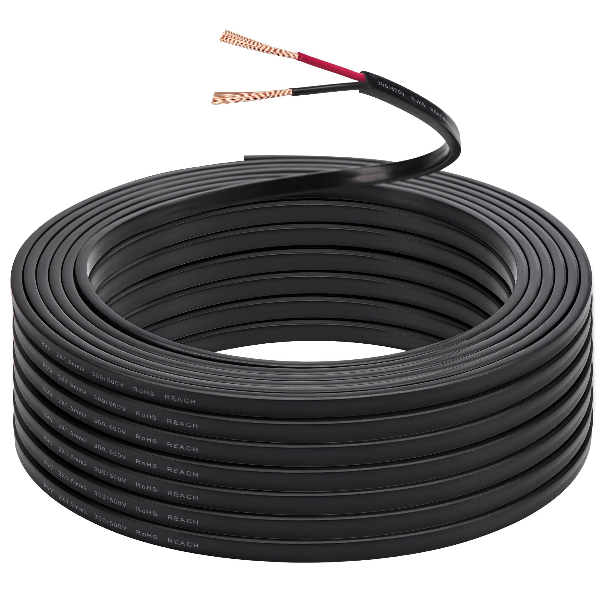 Cable de Remolque 2 Núcleos 1.5mm², 20M Cable Plano Eléctrico de Cobre 2 Polos 12V/24V, Alargador Flexible para Luces Led Remolque Caravana Camión, RoHS & REACH