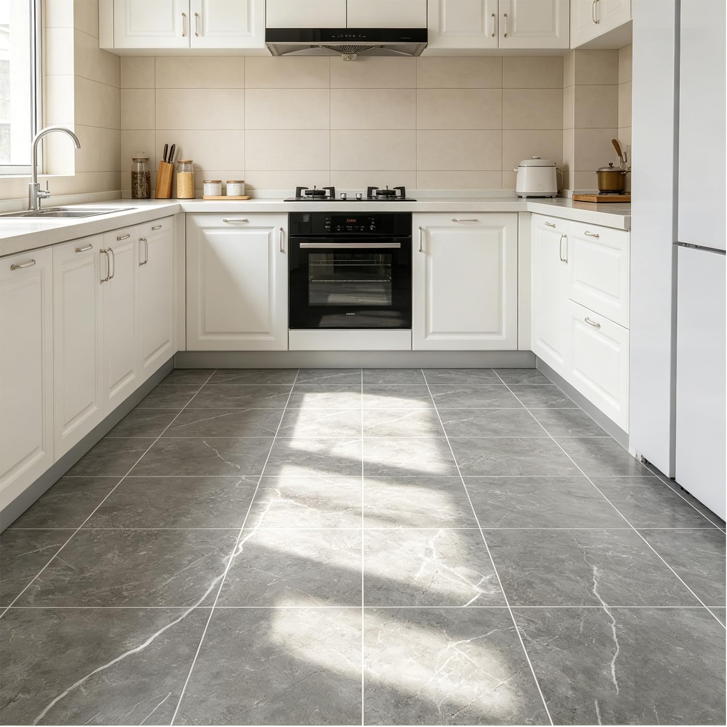 JMIATRY 36PCS 12X12 Inch Gray Marble Floor Tiles Peel and Stick Vinyl Flooring Tiles Waterproof Self Adhesive Marble Gray Floor Vinyl Sticker Tile Stick On Floors Tile for Bathroom Kitchen