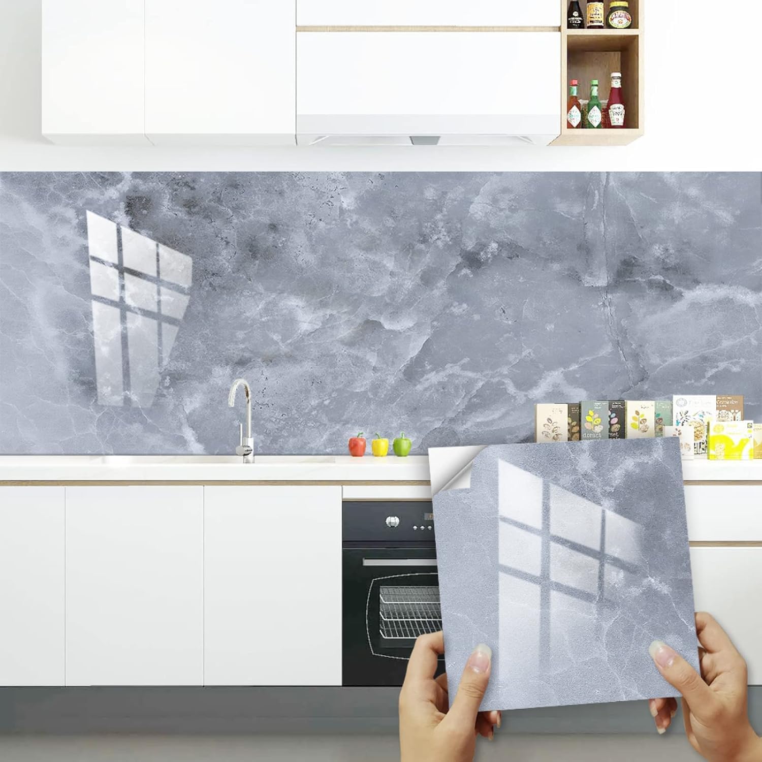 Azulejos adhesivos vinilo mármol azul ELzEy pegatinas impermeables