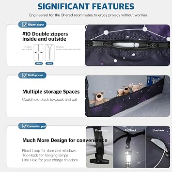 Portable Sleeping Tent, Privacy Canopy for Sleeping, 90% Blackout Curtains for Kids and Adults, Indoor Space Tent with Breathable Large Mesh Windows