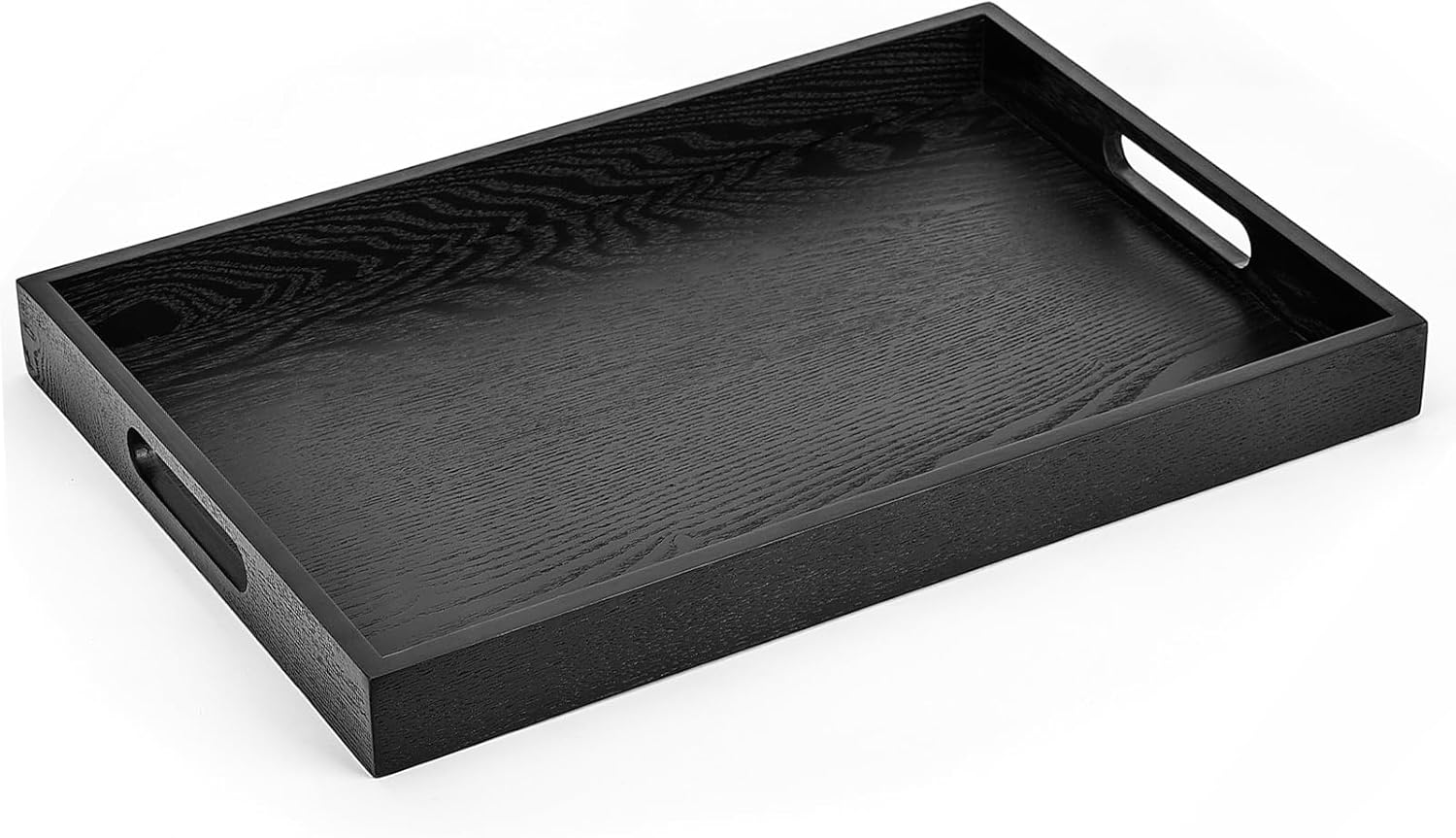 Wooden Serving Tray with Handles, 16.9 Inch Coffee Table Tray for Daily Use, Farmhouse Wood Tray for Breakfast, Lunch, Dinner, Home Kitchen Dining Tabletop Decor, Ottoman Decorative Tray, Black