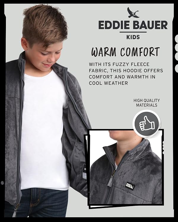 Eddie Bauer Kids' Zip Up - Kids' Full Zip Ultra Soft Sherpa Fleece Jacket for Boys and Girls (5-20), Size 10-12, Iron Gate by Eddie Bauer - Used condition - Image 5