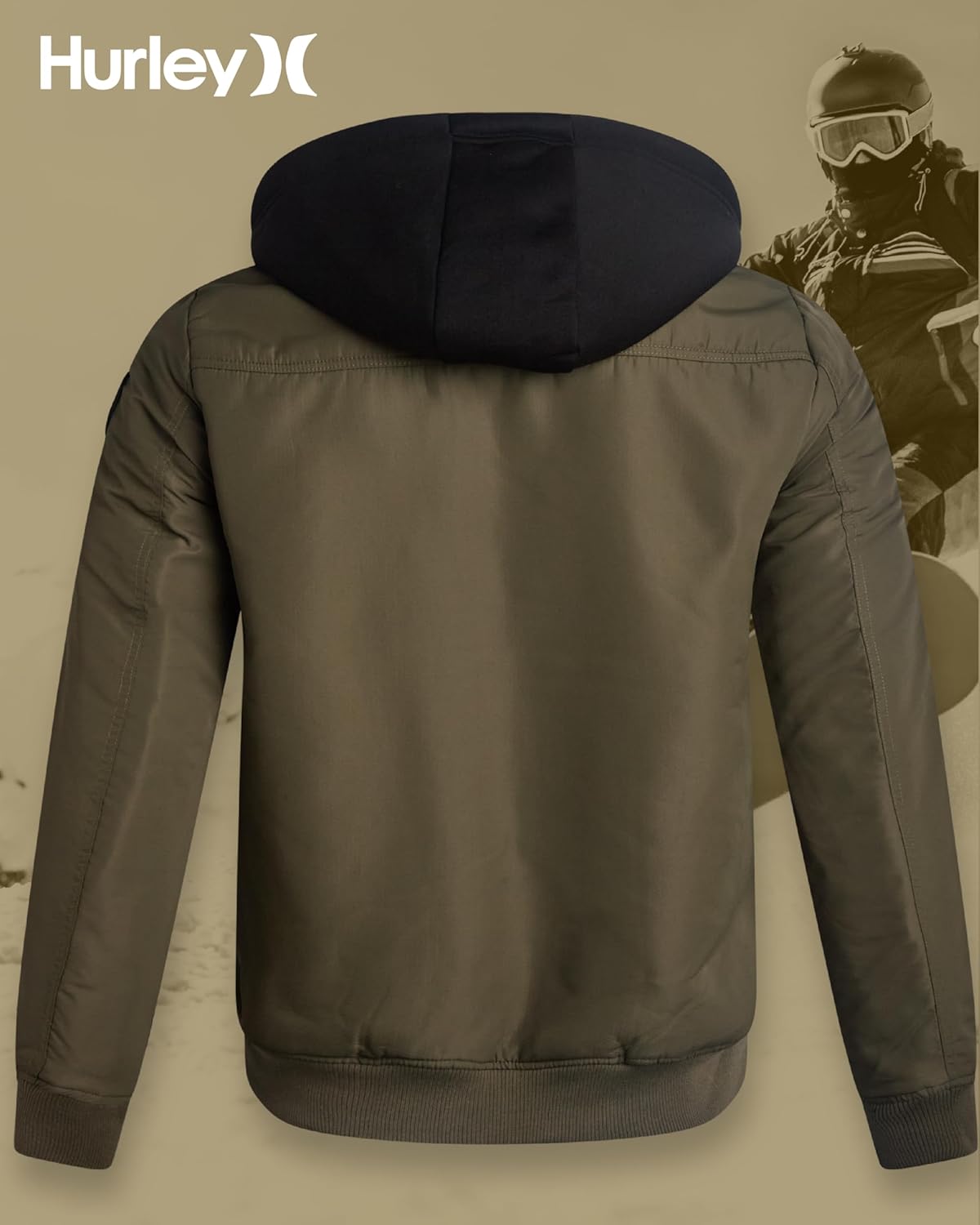 Hurley Mens Bomber Jacket - Soft Cozy Sherpa Lined Weather Resistant Casual Hooded Fleece Jacket for Men (Sizes: S-XL) - Image 7