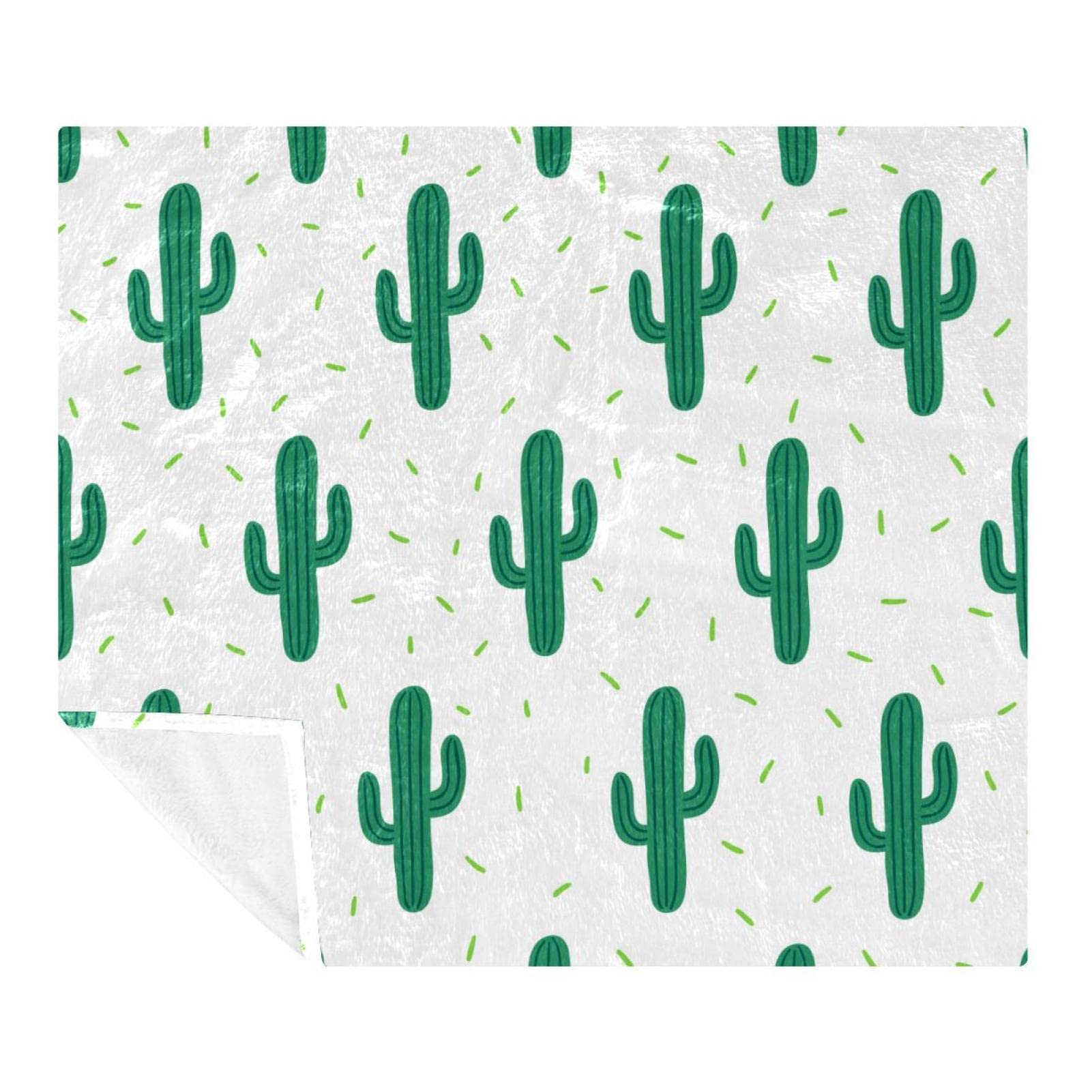 Couverture polaire microfibre motif cactus vert pour lit et canapé de 150x130 cm