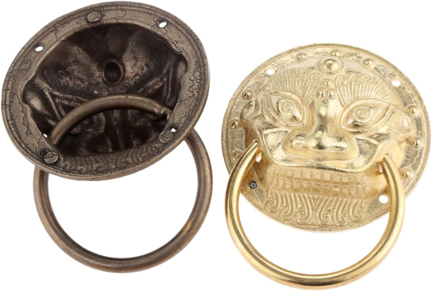 1Pc VintaLion Head Pulls Brass Drop Ring Door Knocker Drawer Knob Cabinet Dresser Handle Door Furniture Hardware - (Color: 5.8cm B)