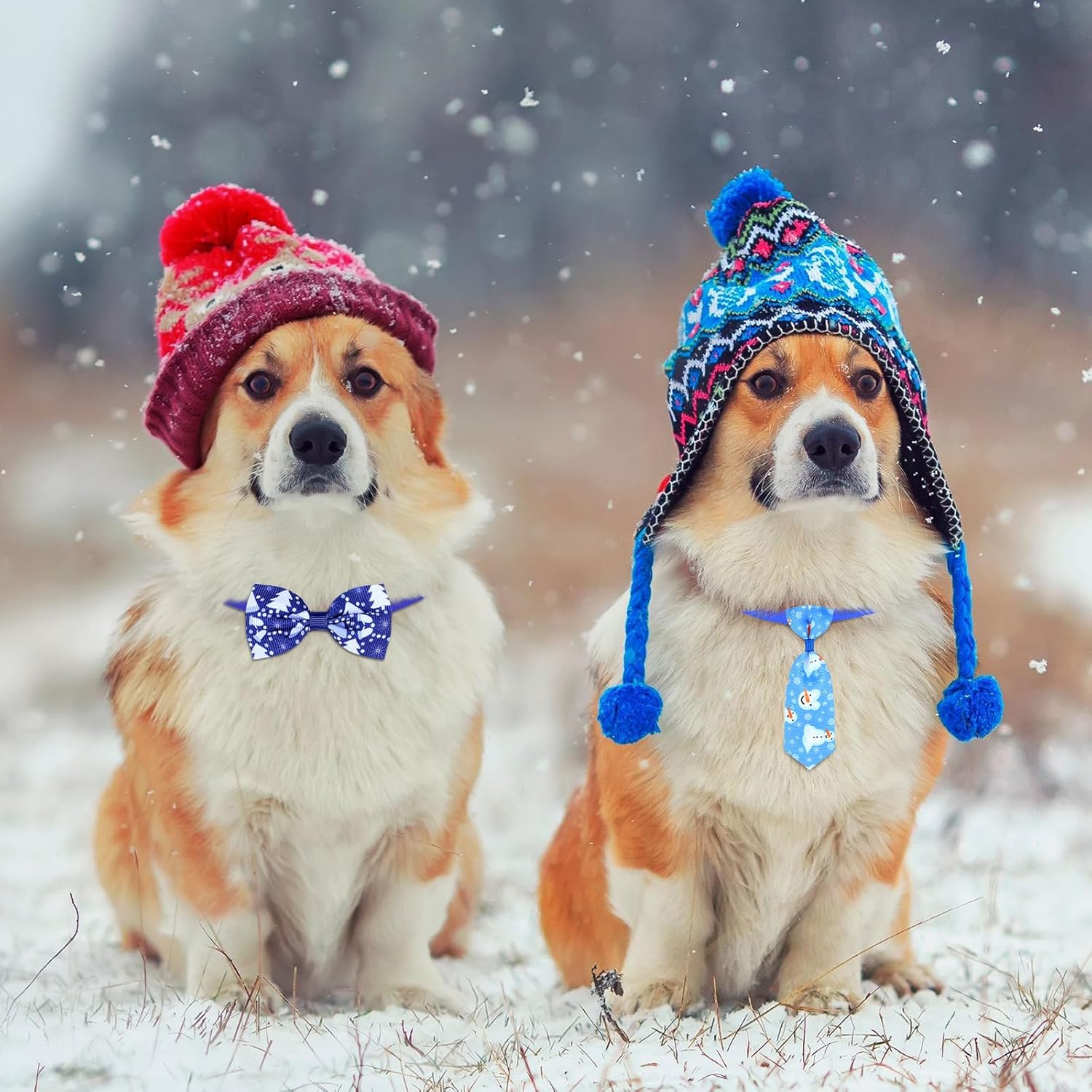 Eccliy 50 Pcs Winter Dog Bows Ties Adjustable Bow Ties for Dog Neckties Set Snowman Snowflake Bowties Pet Collar for Decoration Supplies