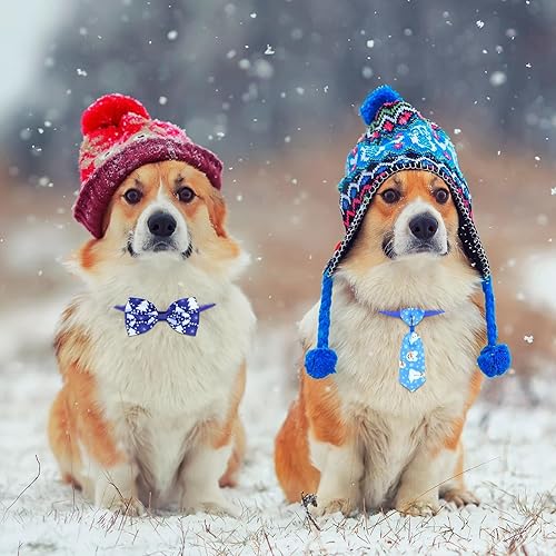Miniatura 6 de Juego de 50 corbatas de invierno para perro con lazo, corbatas ajustables para gatos, juego de corbatas de muñeco de nieve, copo de nieve,