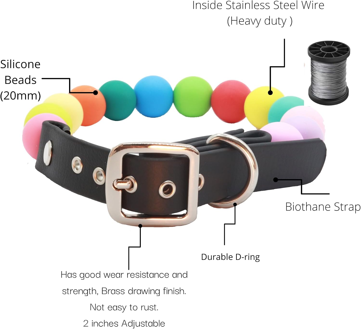Adjustable Pet Collar For Small Medium And Large Dogs Beaded Silicone Dog Necklace Handmade Girl Bling Fancy Female Cats Pretty Pearls Perla Cute Rinbow Heavy Duty