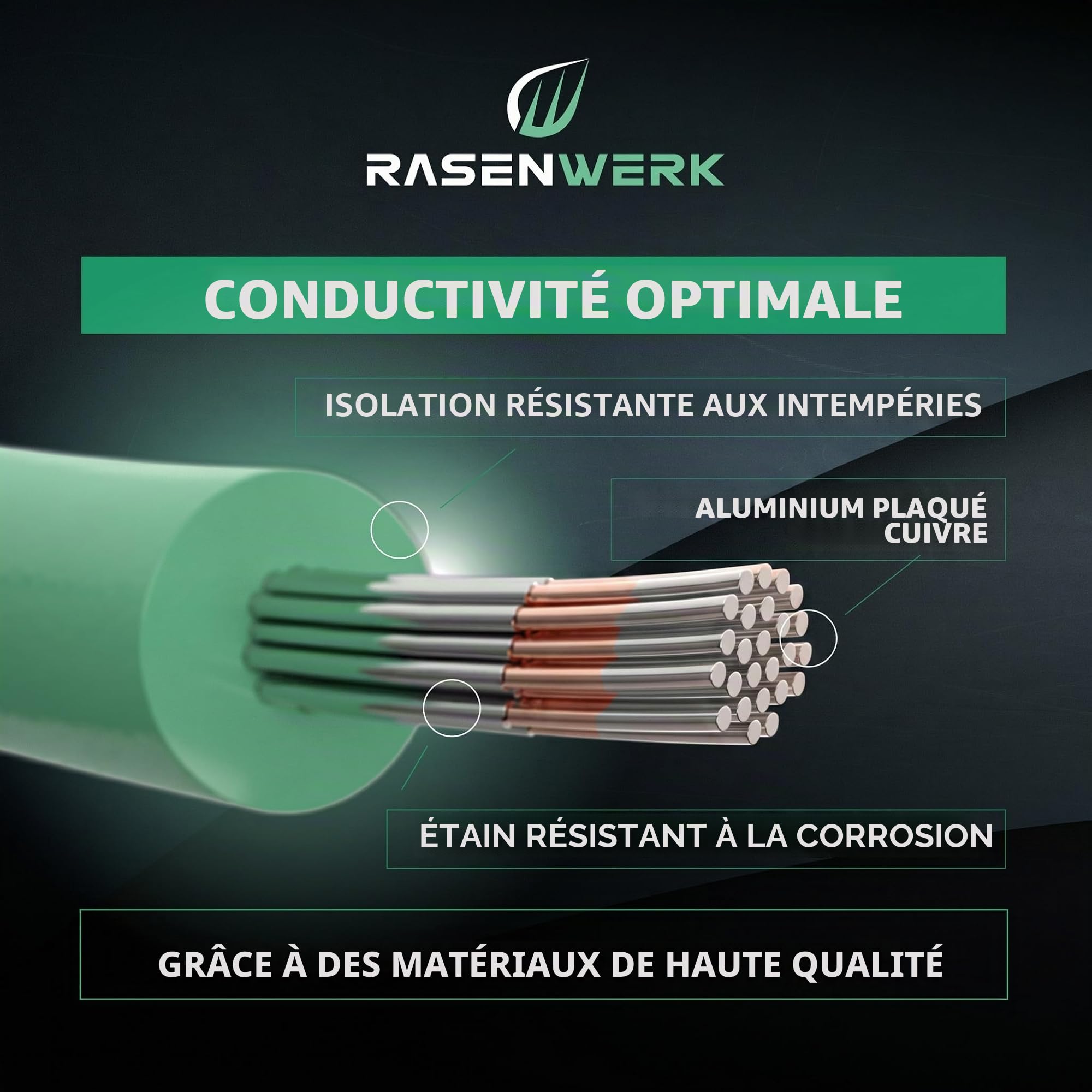 Câble de délimitation universel de 100 m pour robot tondeuse - Fil de délimitation pour tondeuse à gazon - Fil en cuivre étamé - Accessoires robot à gazon - Diamètre 2,7 mm - 100 m