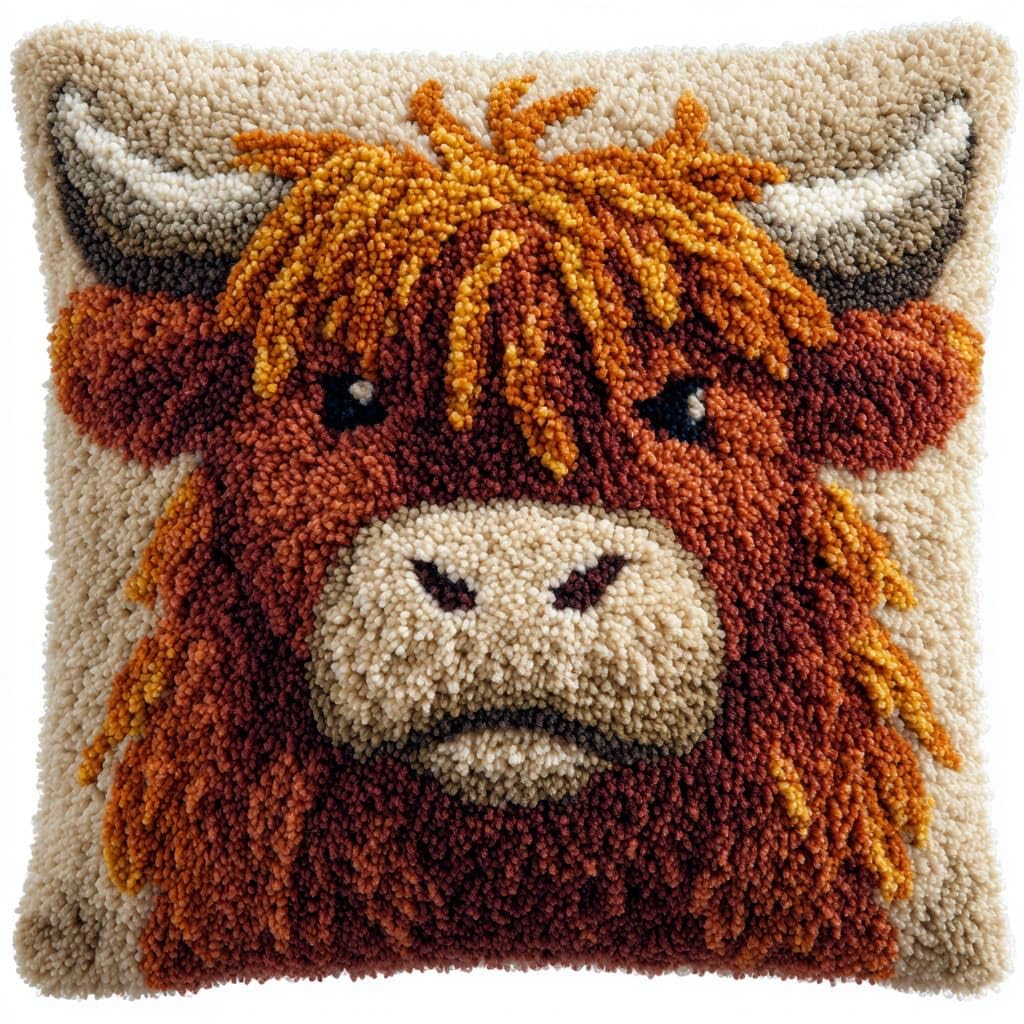 Henypt DIY Latch Hook Cushions Kits, Highland Cattle