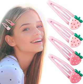 PAGOW 4 Pcs Strawberry Hair Clips, Y2K Pink Cute Hair Barrettes, Fruit Cutecore Hair Accessories, Decorative Metal Snap Hair Clips for Women