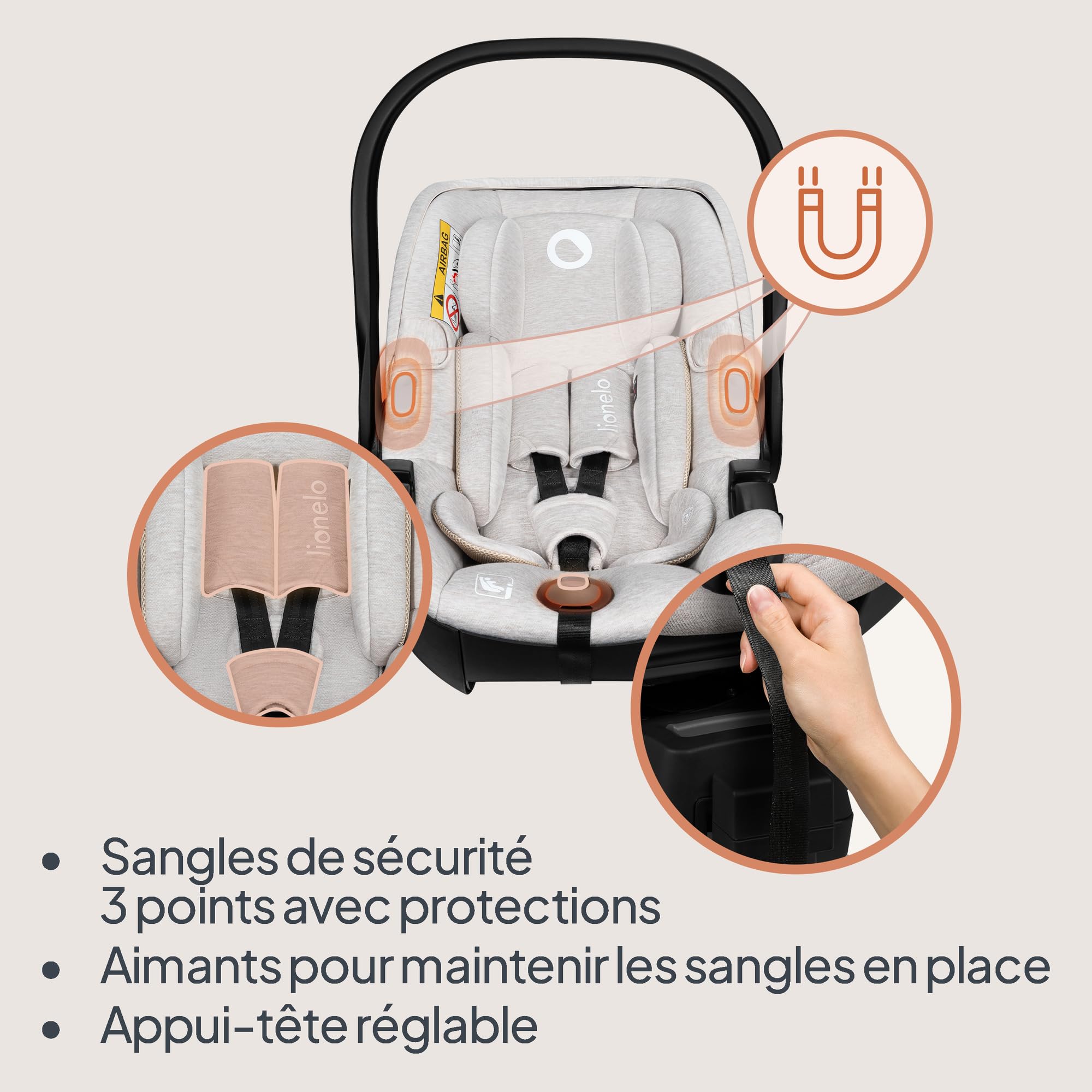 LIONELO MOXIE i-Size SET Siège Auto pour Bébé Avec Base 40 à 87 cm Porte-bébé Fixation et stabilisation ISOFIX Support stabilisateur Protection latérale, Réglage de l'Appui-Tête Insert Dri-Seat