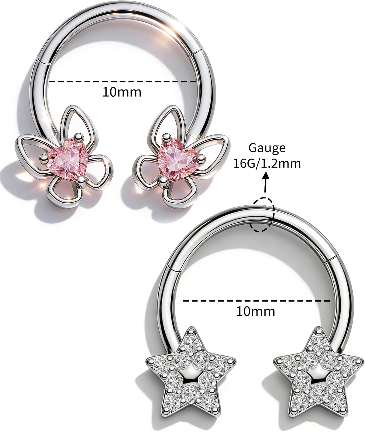 2PCS Horseshoe Septum Rings, 16G Cute Daith Jewelry, Stainless Steel Helix Daith Piercing Jewelry