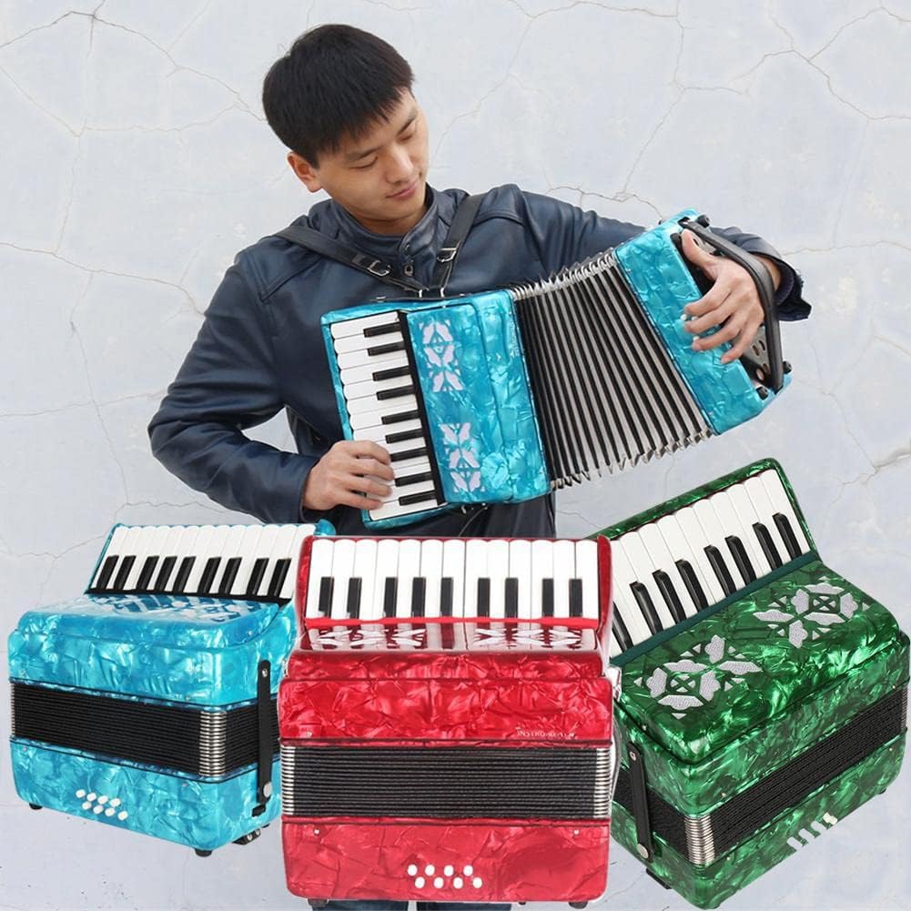 22 Buttons Accordion with Adjustable Straps, 22 Keys 8 Bass Exquisite Celluloid Piano Accordion for Adults Beginners, Professional Musical Instruments (Color : Red)