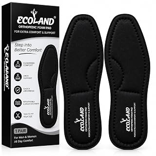 ECOLAND Memory Foam Shoe Insoles Comfortable Insoles Supports Heel & Arch Absorbs Foot Sweat & Moisture Ultra Soft Cushioned Lightweight Durable Washable Pads for Men FORMAL SHOES INSOLE (1 Pair) (BLACK, 7)