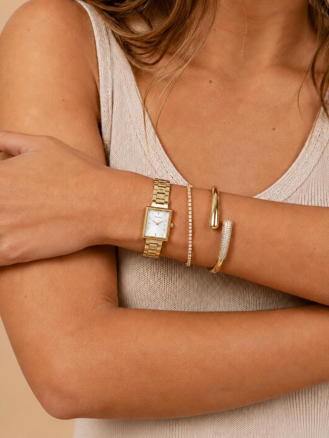 Gold Cuff Bracelets for Women, 14K Gold Plated Open Cuff Bangle Bracelet with CZ Pave, Minimalist Stackable Chunky Gold Bracelet for Women