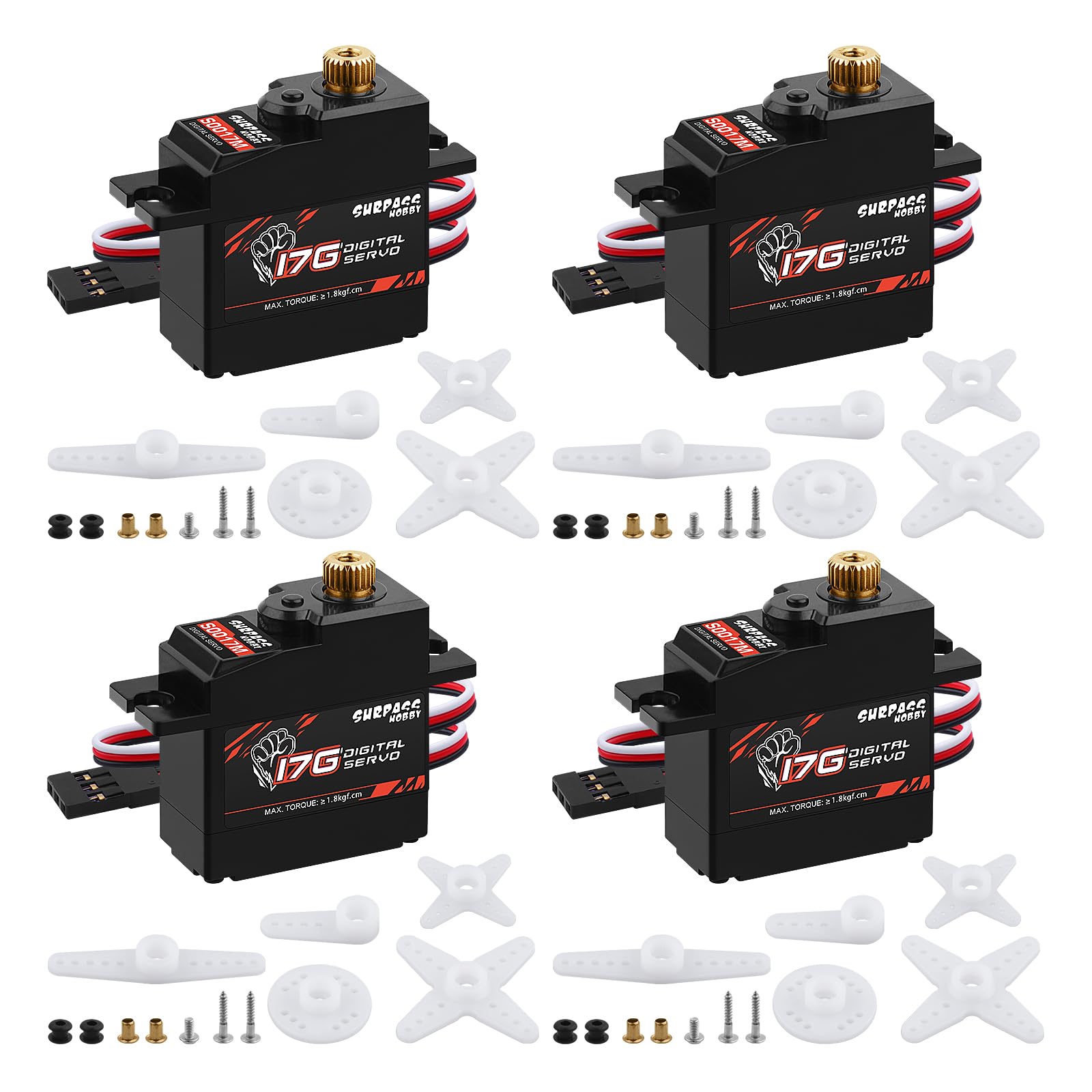 4pcs 17g Metal Gear 1.8KG Digital Servo for RC Airplane Robot 1/18 1/16 Truck Car Boat Duct Plane