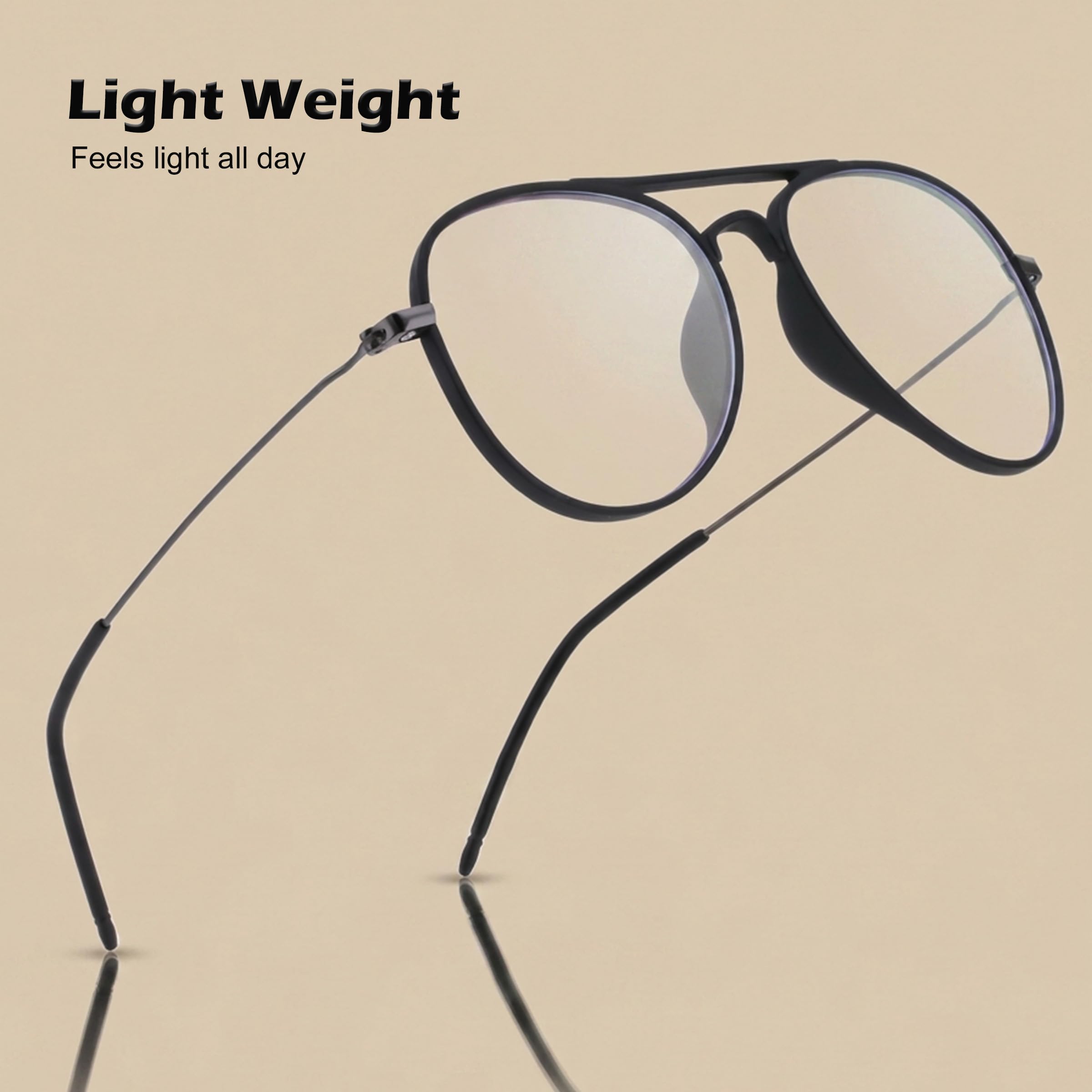 ROYAL SON Blue Cut Light/Ray Block Glasses Anti-Glare Lens TR90 Aviator Shape Unisex Mens Women Spectacle Frame - Eye Protection From SmartPhone|Mobile|Computer|Laptop -Black (Lightweight) 4