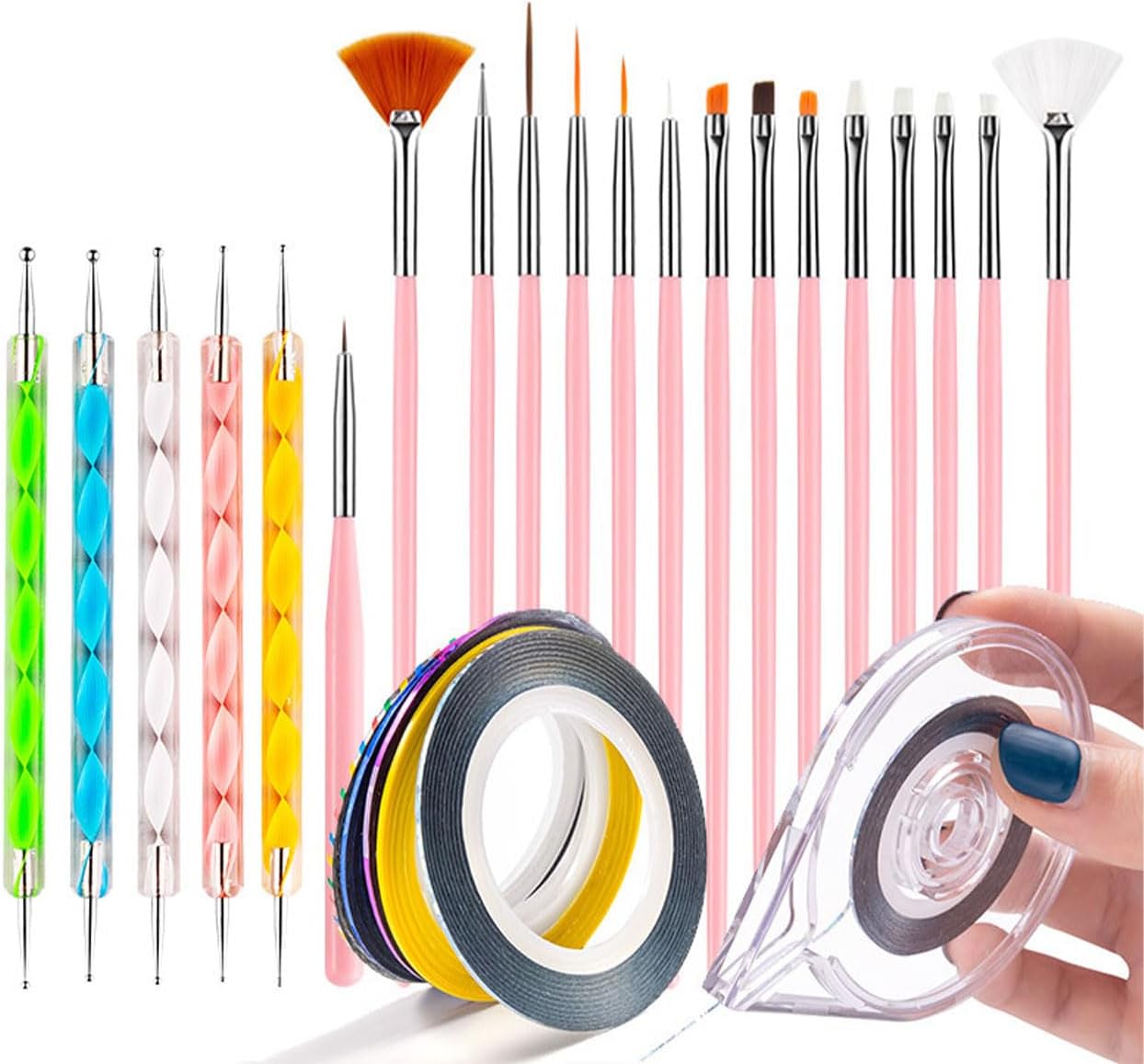 SanKristo 26 Stuk Delige Nagelborstelset, Nagelkunstborstels + 5 Stuk Dubbelzijdige Stippelpen + 5 Stuk Nagelkunst Striping Tape Lijnen met Een Tape Tool, Professionele Nagellakborstelset SanKristo 26 Stuk Delige Nagelborstelset, Nagelkunstborstels + 5 Stuk Dubbelzijdige Stippelpen + 5 Stuk Nagelkunst Striping Tape Lijnen met Een Tape Tool, Professionele Nagellakborstelset