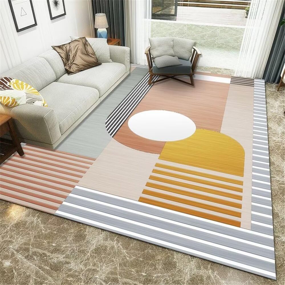 Tapis de salon brun à rayures géométriques pour salle à manger 200x300 cm