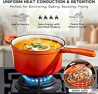 Vista 5 de Onader Cacerola de 2 cuartos de galón con tapa, sartén de hierro fundido esmaltado, olla pequeña para salsa de cocina, olla esmaltada para horno