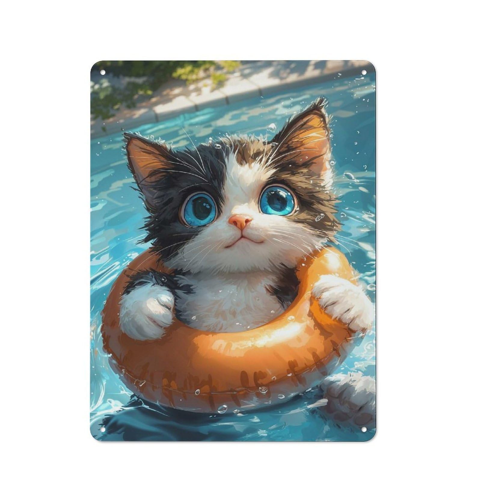 Junmoney Style-4 Garage Style Metal Wall Sign 40X30cm Featuring Cute Kitten Swimming, Garage Wall Decor For Garage, Hobby Room, Office Or Man Cave