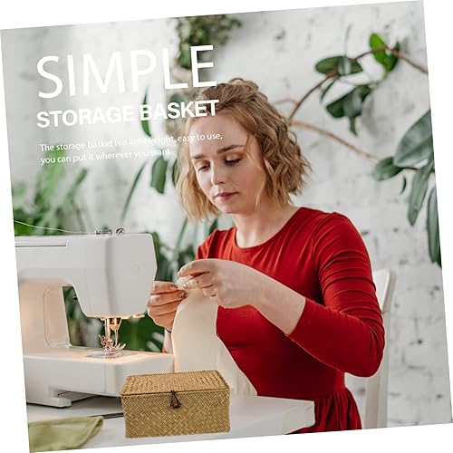 Miniatura 9 de Cesta de almacenamiento de paja para niños, cubo de basura retro tejido con tapas, cesta de basura tejida de hierba marina, cesta de almacenamiento