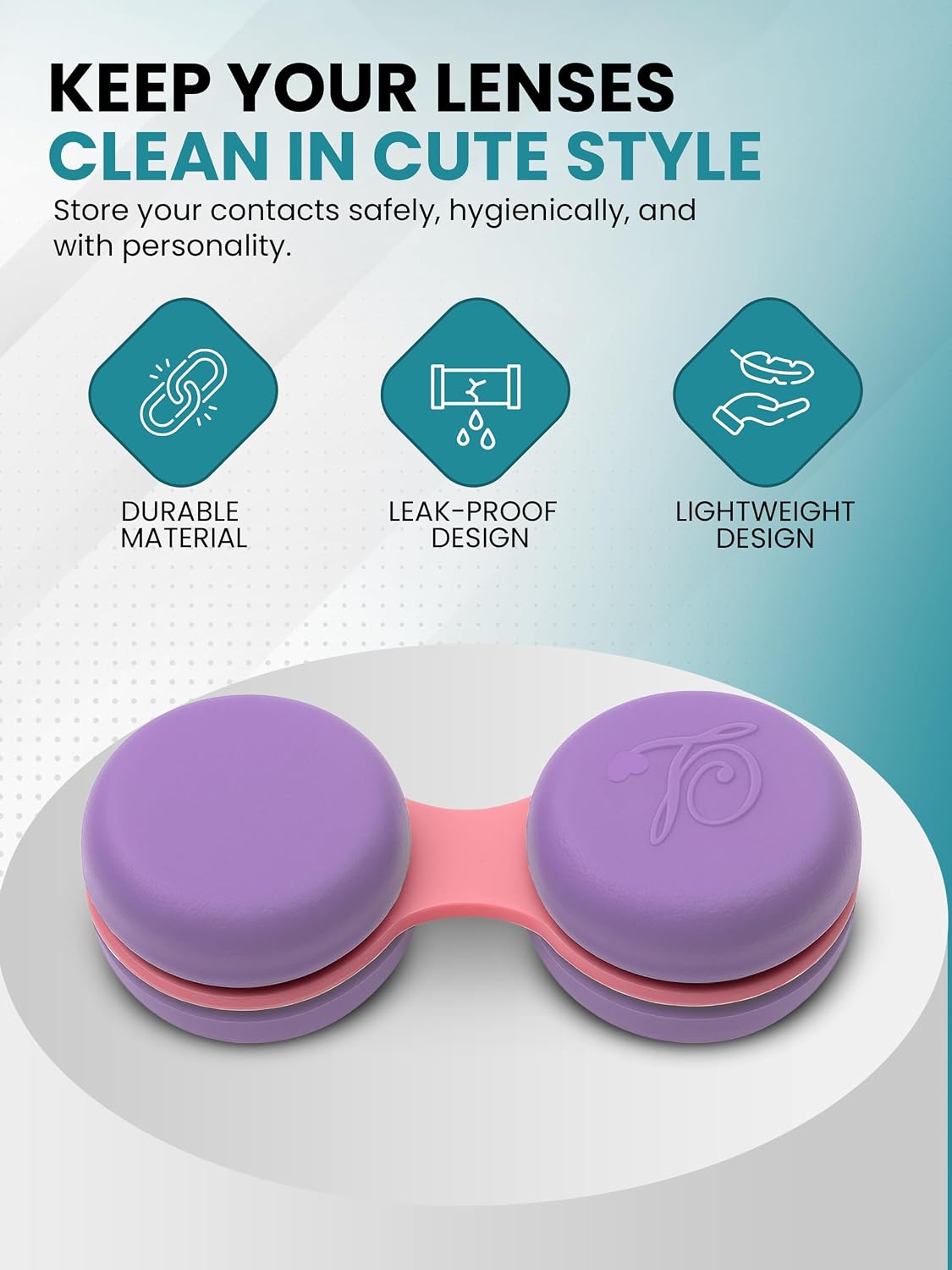 SPORTS WORLD VISION 3PC Purple Macaroon Contact Lens Case | Compact, Portable & Leakproof Contact Lens Holder | Durable, Travel-Friendly Contact Lens Solution Box with Same Color Set