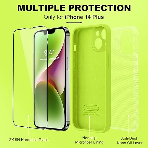 Miniatura 851 de BossKiss Funda compatible con iPhone 14 Pro, silicona mejorada [protección de cámara] [2 protectores de pantalla 9H], forro interior de microfibra