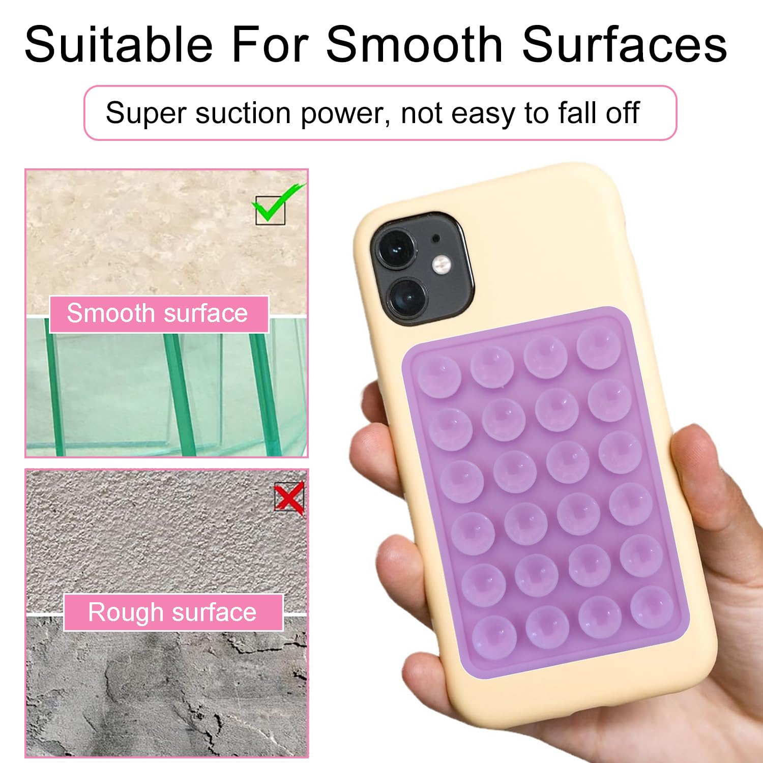 Lot De 4 Ventouses Silicone Pour Téléphone – Noir, Gris, Blanc, Transparent – 8x5,5 Cm – Fixation Miroir, Vitre, Carrelage – Pour Selfies, Vidéos Mains Libres