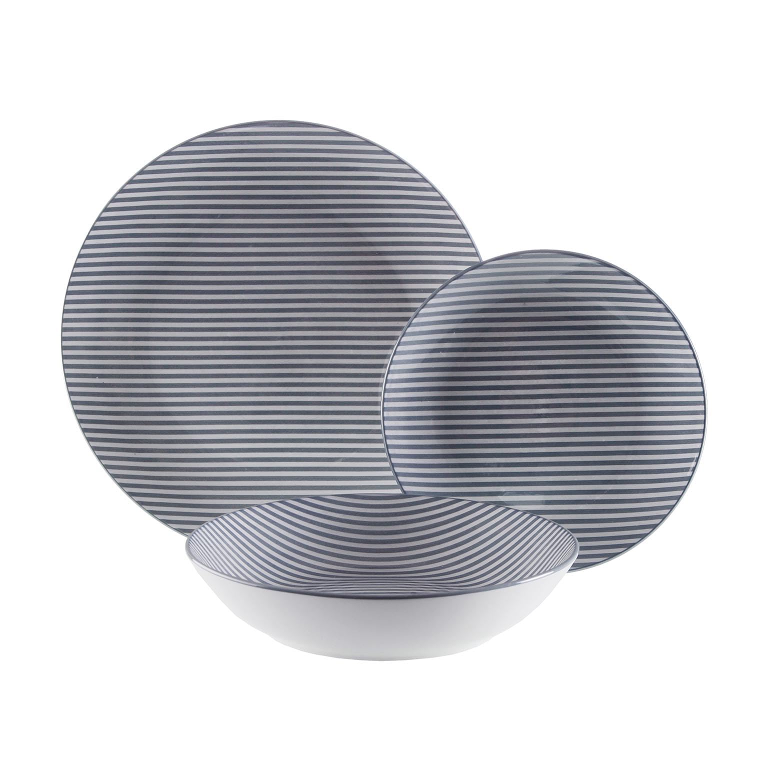 Versa Servizio da tavola 18 pezzi a righe, stile moderno, 3x26,5x26,5 cm, porcellana, blu