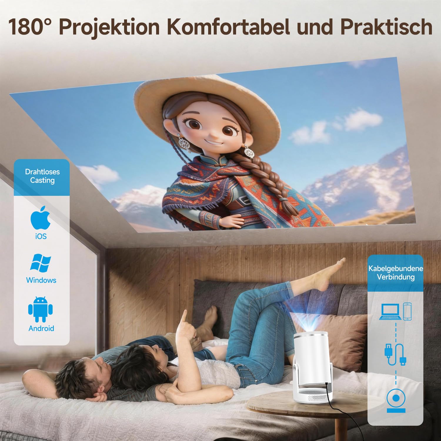 【Autofokus】 Magcubic Mini Beamer 4K HY320pro, Projektor mit Native 1080p, 400 ANSI, 10000:1 Kontrast, Automatische Trapezkorrektur, WLAN 6 BT 5.4, Beamer 4K Heimkino fürZuhause, Garten & Büro