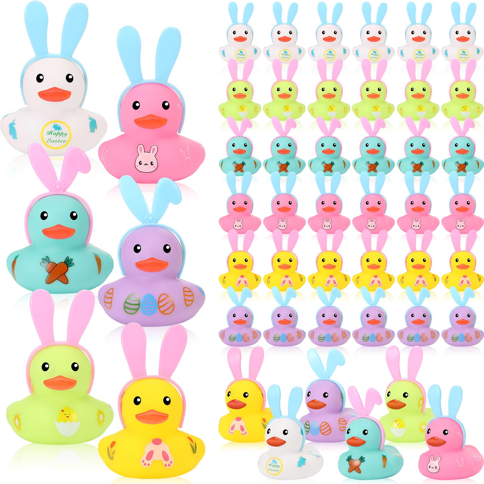 ShinyRelief 48 Pcs Easter Rubber Ducks Bunny Chicken Carrot Egg Pattern Rubber Duckies Assortment Float Duck Bath Toy Bulk for Baby Showers Accessories Easter Basket Stuffers Gifts Party Favors