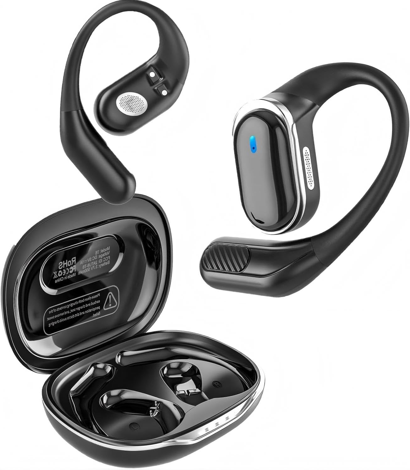 TRAUSI Wireless Earbuds Bluetooth Stereo Headphones with ENC Noise Cancelling Mic, IP67 Waterproof Earphones with Earhook for Workouts Black