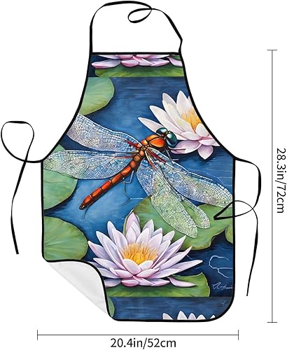 Miniatura 6 de Unisex Apron With Pocket, Dragonfly Painting Chef Apron For Cooking, Bbq & Crafts, Spillproof Kitchen Protection Bib With Large Utility Pocket For