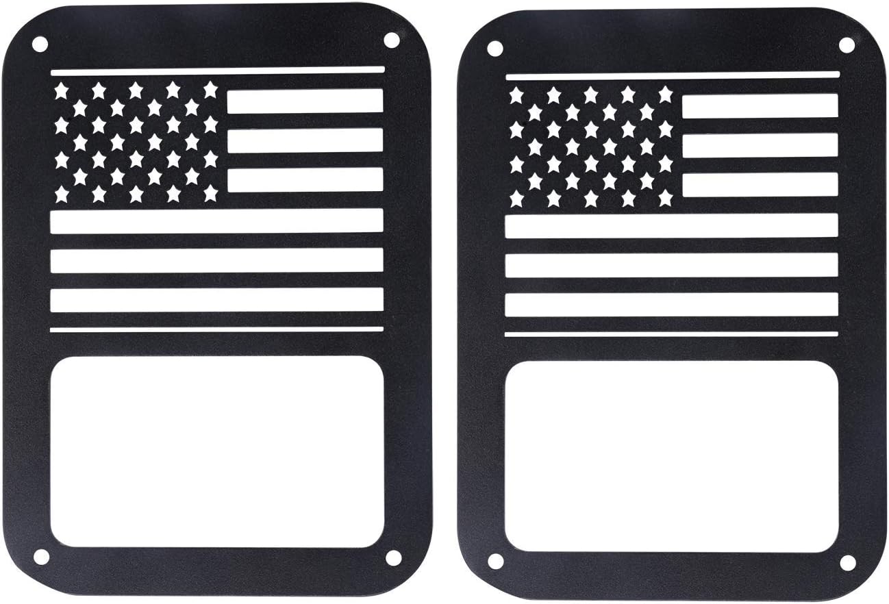 Hooke Road JK Tail Light Cover Taillight Guard US Flag Cage Compatible with Jeep JK Wrangler & Wrangler Unlimited 2007-2018 - Pair (Black,Old Glory)