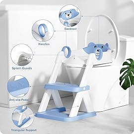 Rabb 1st Potty Training Seat, Upgrade Toddler Toilet Seat for Kids Boys Girls, 2 in 1 Potty Training Toilet for Kids, Splash Guard Anti-Slip Pad Step Stool(Blue)