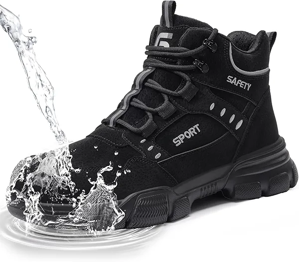 GUSAYEX Work Boots for Men Waterproof Steel Toe Shoes for Men Lightweight Steel Toe Boots Comfortable Safety Boot Industrial Construction Boot Work Utility Shoes High Top Indestructible Shoe
