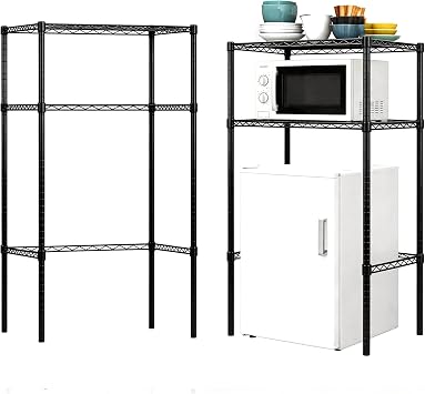 2 Tier Mini Fridge Shelf Adjustable Height Mini Fridge Stand Over Mini Fridge Storage Shelf Mini Fridge and Microwave Stand for Dorm, Kitchen, Office 24" W x 18" D x 51" H Black