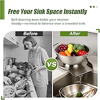 Vista 4 de Palksky Colander and Strainer Self Drainer Base Plate Stainless Steel for Kitchen, Metal Countertop Draining Tray for Pasta Rice Noodle Fruit Veggie