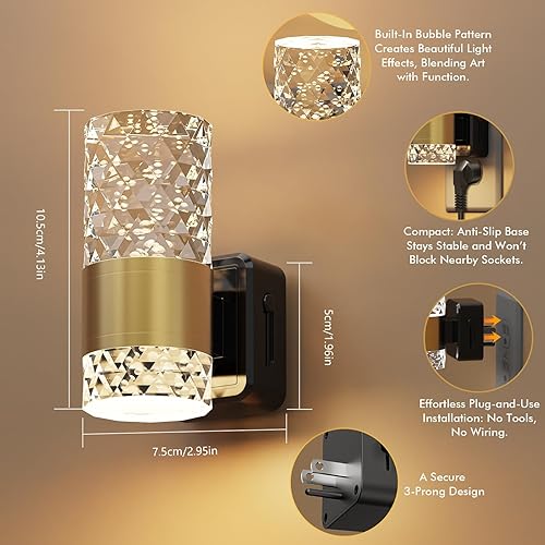 Miniatura 5 de Luces nocturnas LED enchufables a la pared, paquete de 2 luces nocturnas regulables con sensor automático, 3000 K, decoración de baño, lámpara de